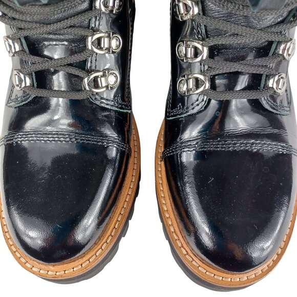 Marc Fisher Mlinka Lace Up Lug Sole Shiny Patent Leather Black Combat Boot Sz 6 - Picture 7 of 11